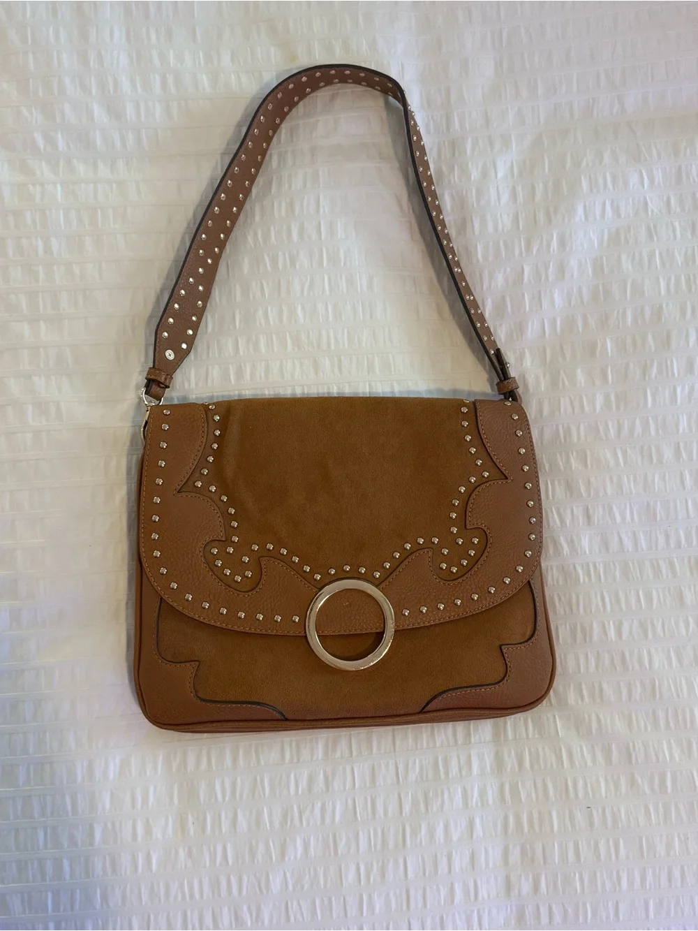 Aldo Tan Saddle Shoulder Bag with Stud Accents
